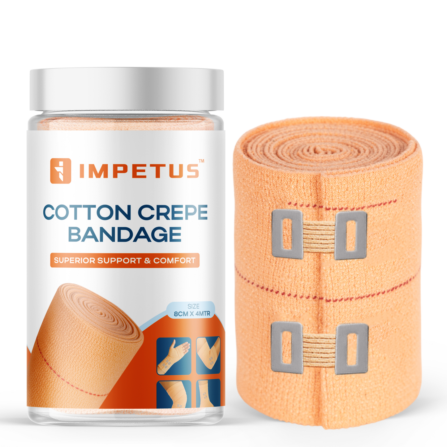 IMPETUS Cotton Crepe Bandage 8cm x 4mtr