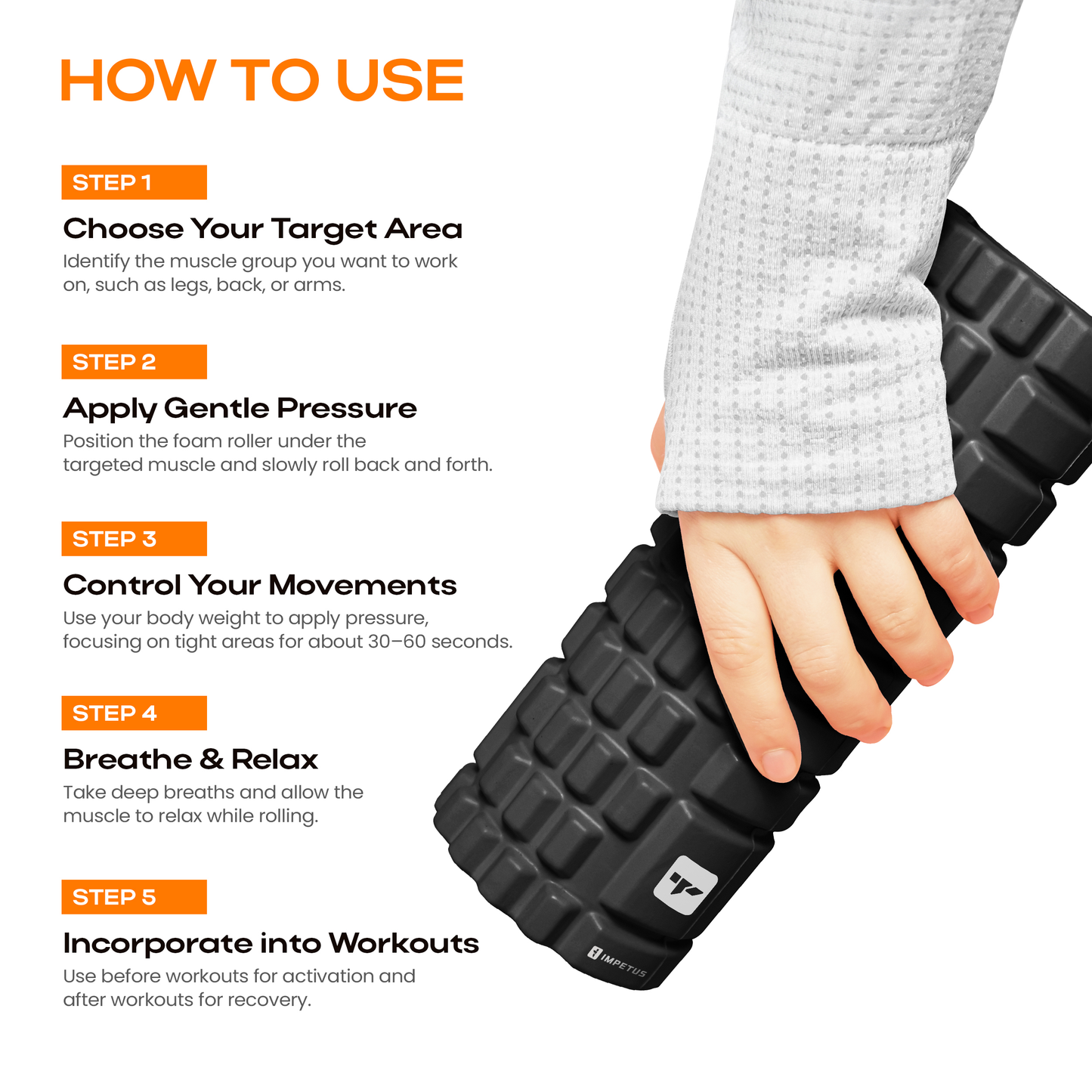 IMPETUS Grid Foam Roller | Unisex | Black | 33cm