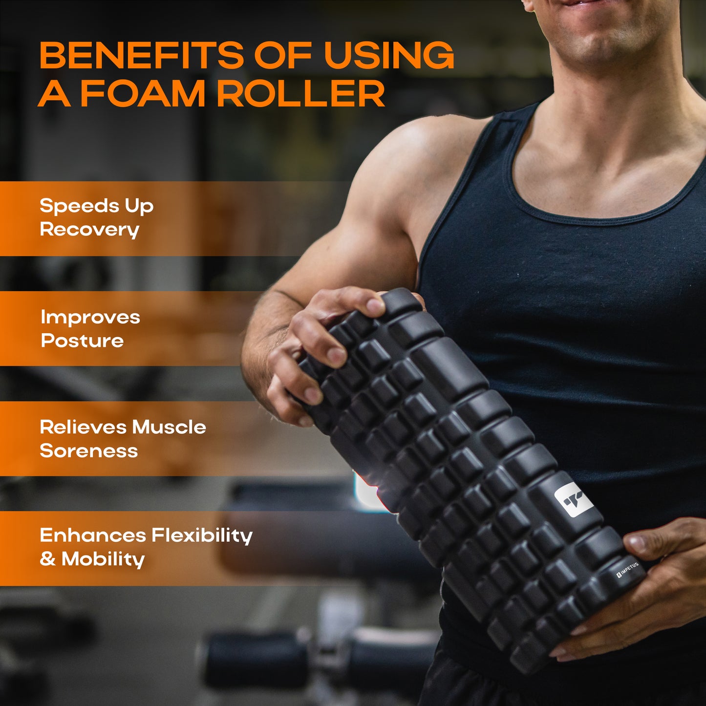 IMPETUS Grid Foam Roller | Unisex | Black | 33cm