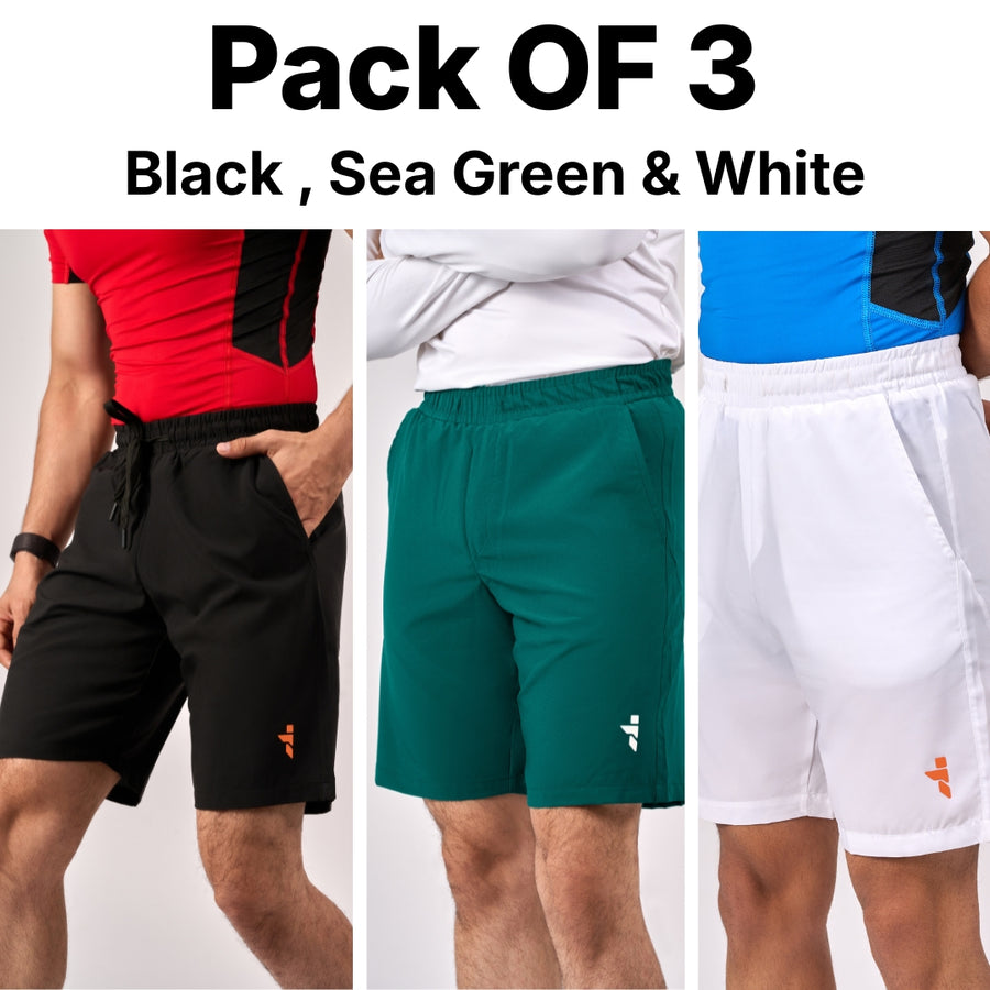 Active Shorts for Men - Black , Sea Green & White