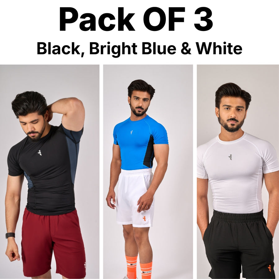 Tactical Compression Tee - Black , Bright Blue & White