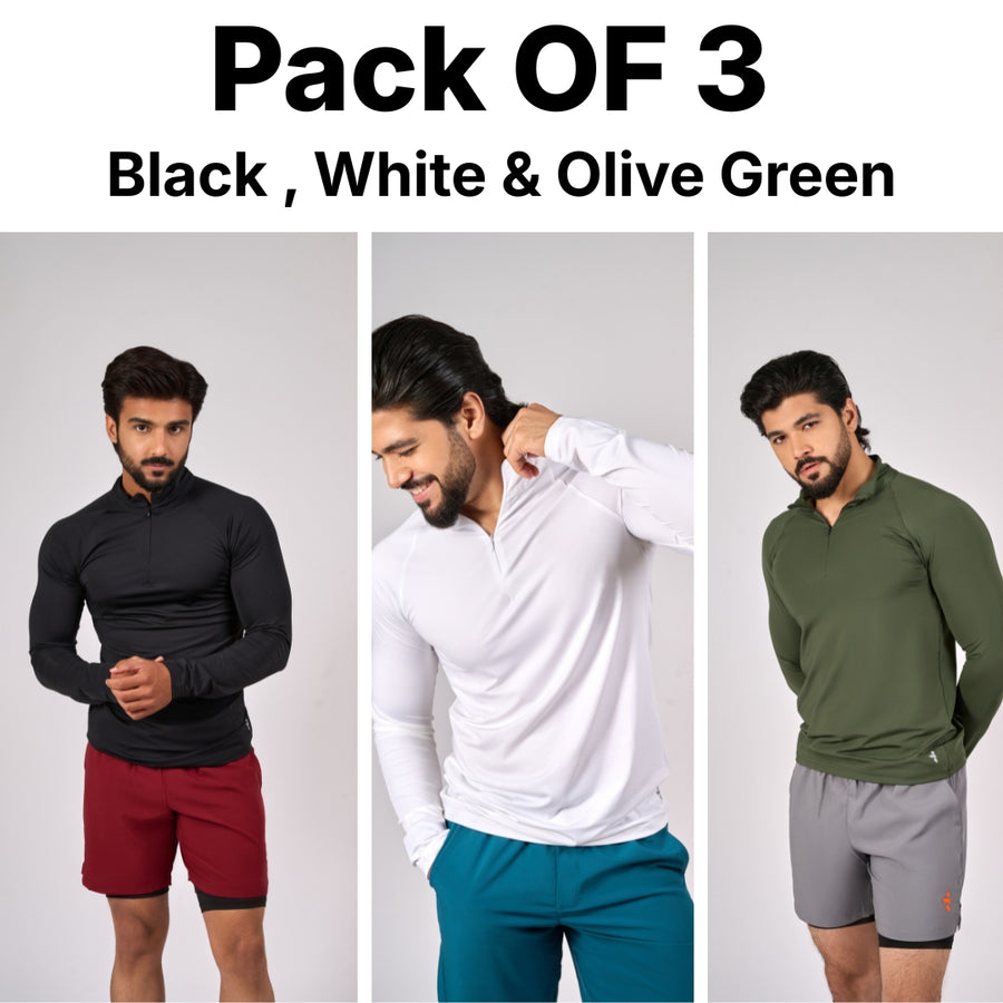 Nexus Pullover Active Tee - Black, White & Olive Green